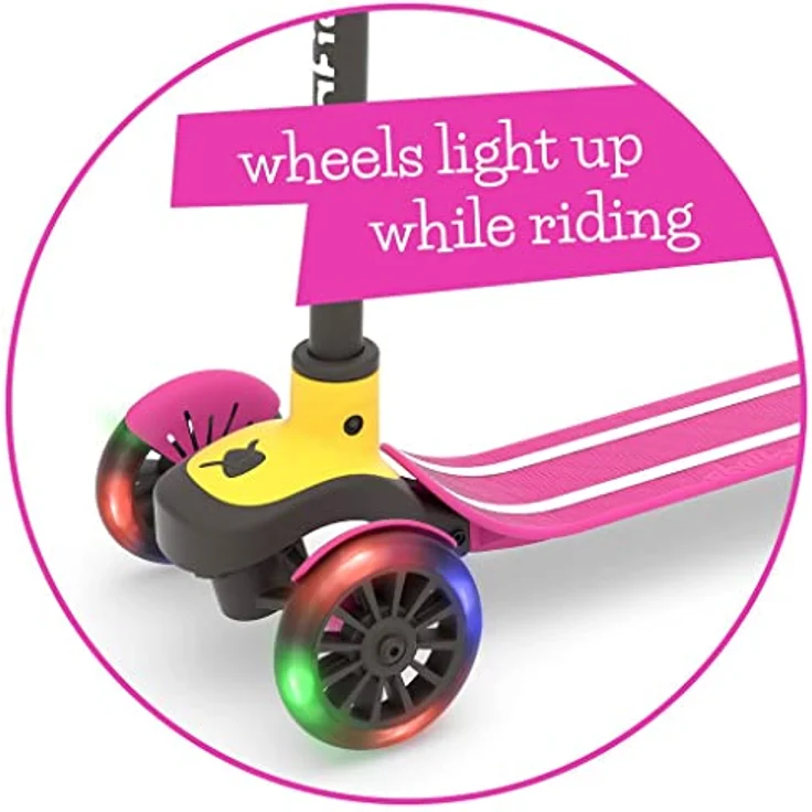 Chillafish Scotti Glow, 3-Rad leicht lenkender Tretroller mit Twintip Antirutschdeck und Leuchträdern, Rosa – Bild 3