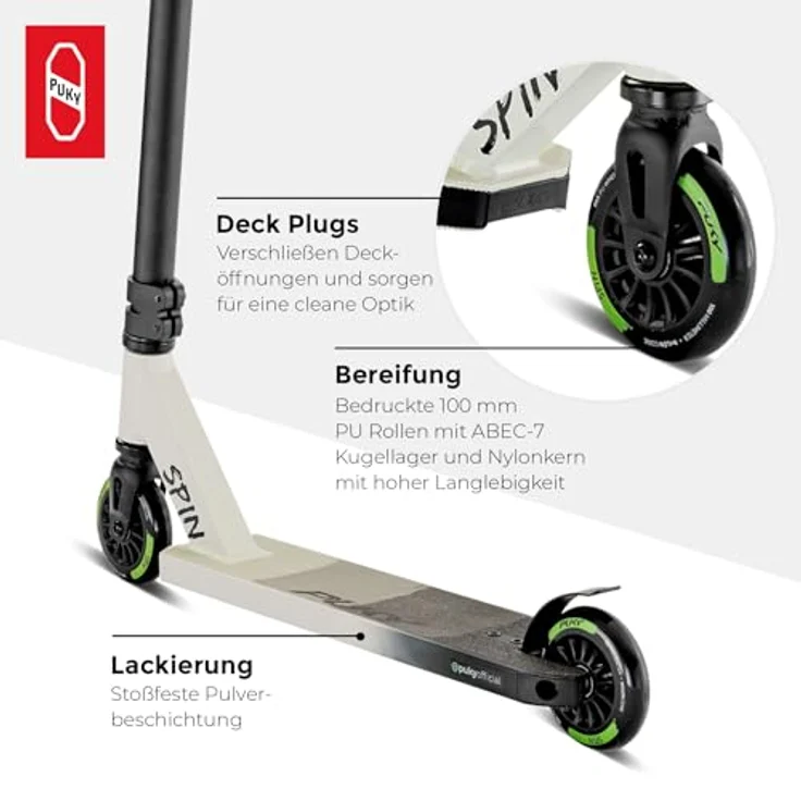 Puky Stuntscooter Spin, Aluminium-Deck, breite Griffe, Off-White – Bild 6