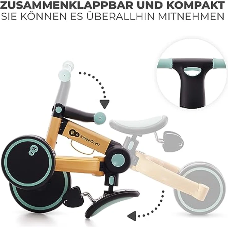 kk Kinderkraft 4TRIKE Dreirad 3 in 1, Leicht Rutscher, Laufrad, Zusammenklappbar, ab 12 Monat bis 5 Jahre, Gelb+Blau – Bild 5