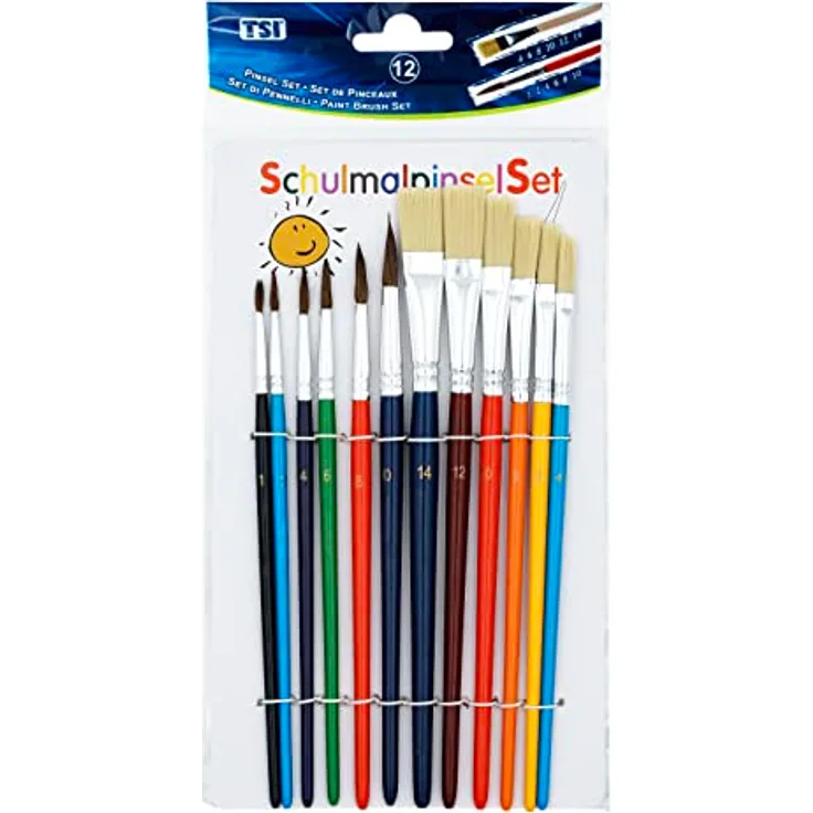 TSI Schulmalpinsel-Set 12tlg, Haarpinsel und Borstenpinsel, farbig lackierte Schäfte, Art. Nr. 49111