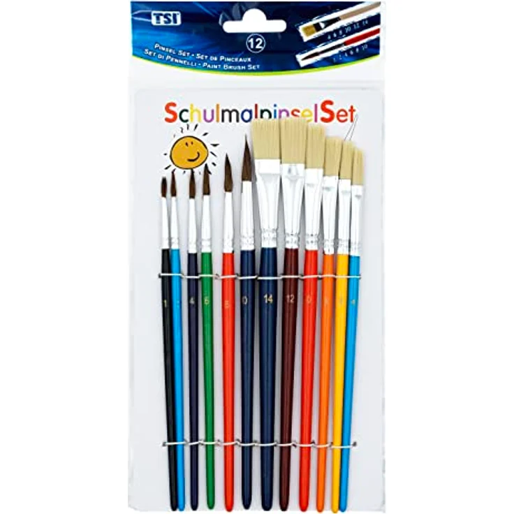 TSI Schulmalpinsel-Set 12tlg, Haarpinsel und Borstenpinsel, farbig lackierte Schäfte, Art. Nr. 49111 – Bild 1