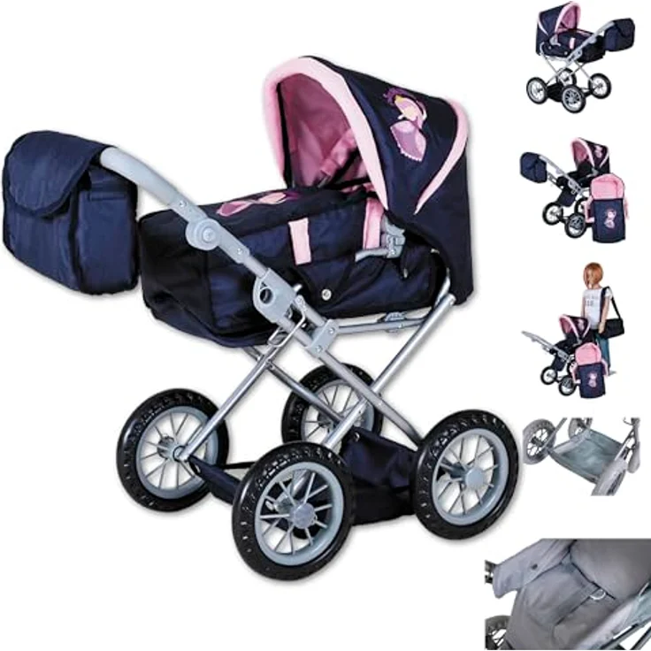 Knorrtoys Puppenwagen Ruby - Princess Blue, umbaubar zum Sportwagen, höhenverstellbarer Schieber 34-62 cm, für Puppen bis 40 cm – Bild 1