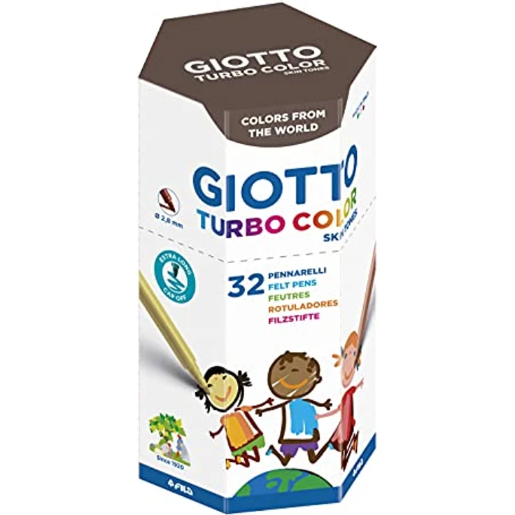GIOTTO Turbocolor Skin Tones Dose, 32 Fasermaler in 8 Hautfarbentönen, feine Spitze 2,8 mm, aus 100% recyceltem Karton – Bild 1