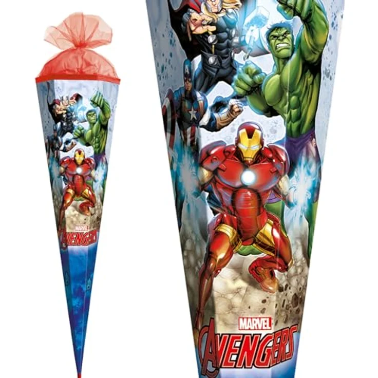 ROTH Schultüte groß Marvel Avengers 85 cm, 6-eckig mit Tüllverschluss und ROT(H)-Spitze - Zuckertüte mit Thor, Iron Man, Hulk, Captain America – Bild 3