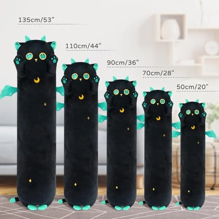 Mewaii Stofftiere Katzen Schwarze 50CM Plüsch Kissen Lang Kätzchen mit Großen Augen Plüschtier Ausgestopftes Tier Spielzeug Kuschelkissen Geschenk Plüschkissen über 3 Jahren – Bild 4