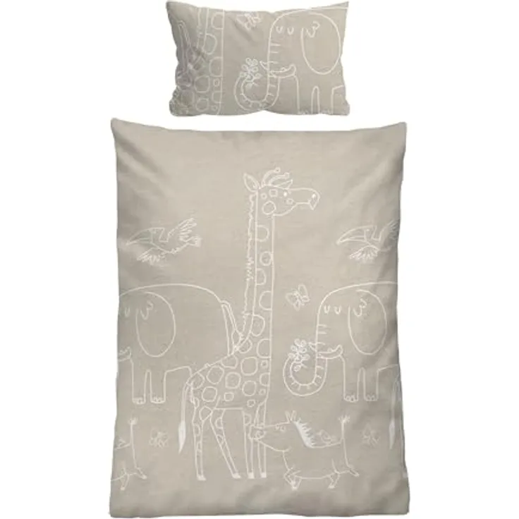biberna Melange-Flanell Bettwäsche 0840520 Tiere, Kinderbettwäsche mit Reißverschluss, 100% Baumwolle, Made in Germany, kitt