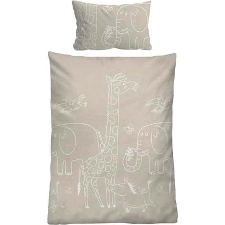 biberna Melange-Flanell Bettwäsche 0840520 Tiere, Kinderbettwäsche mit Reißverschluss, 100% Baumwolle, Made in Germany, kitt – Bild 1