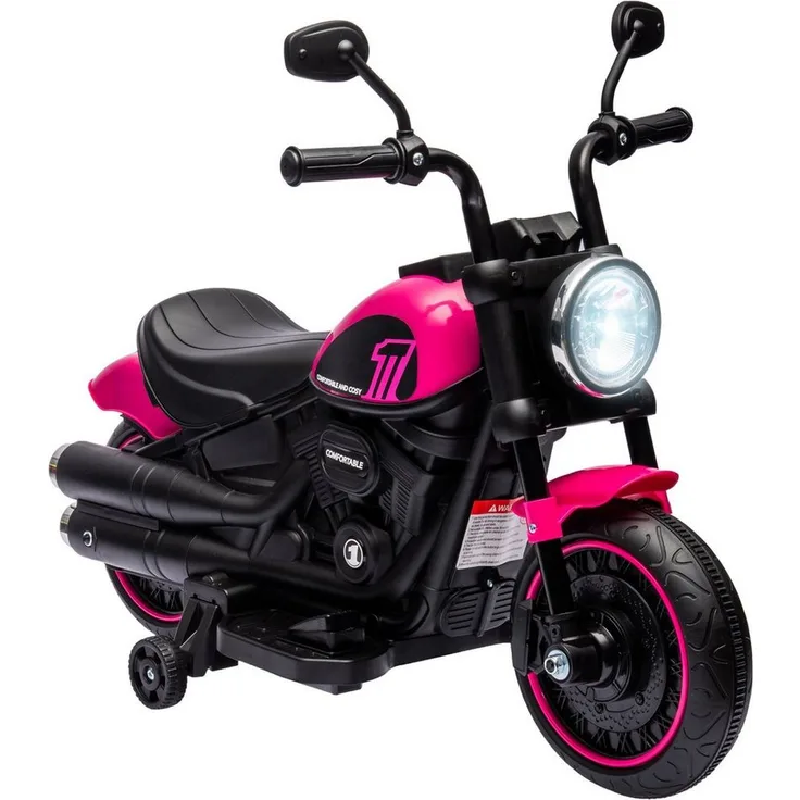 HOMCOM Elektro-Kindermotorrad Kinderfahrzeug mit abnehmbaren Stützrädern, Rosa, Belastbarkeit 25 kg, 76L x 42B x 57H cm