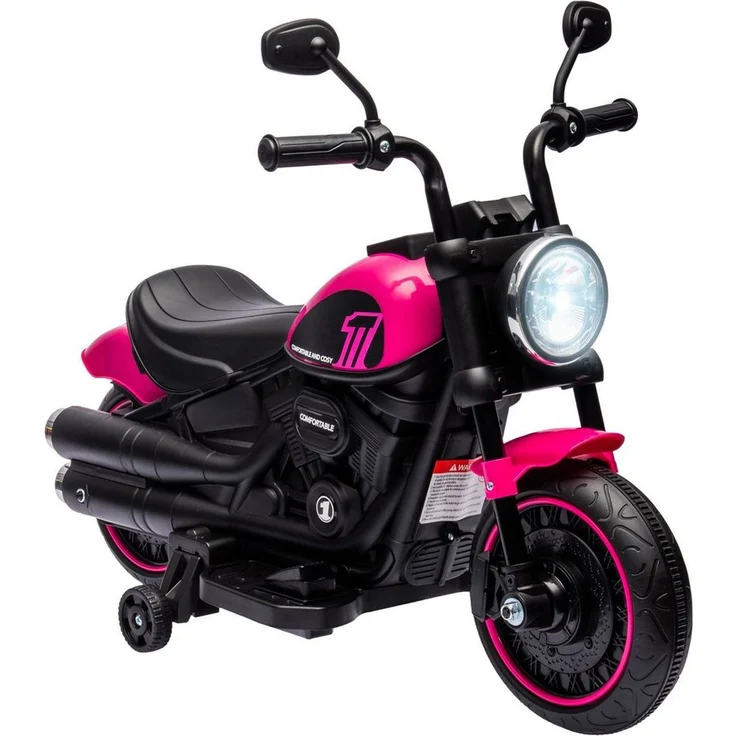 HOMCOM Elektro-Kindermotorrad Kinderfahrzeug mit abnehmbaren Stützrädern, Rosa, Belastbarkeit 25 kg, 76L x 42B x 57H cm – Bild 1