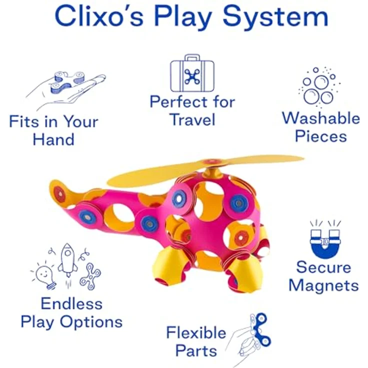 Clixo Kreativset Crew, 30-teiliges Bastelset mit flexiblen, magnetischen Formen, pink & gelb – Bild 4