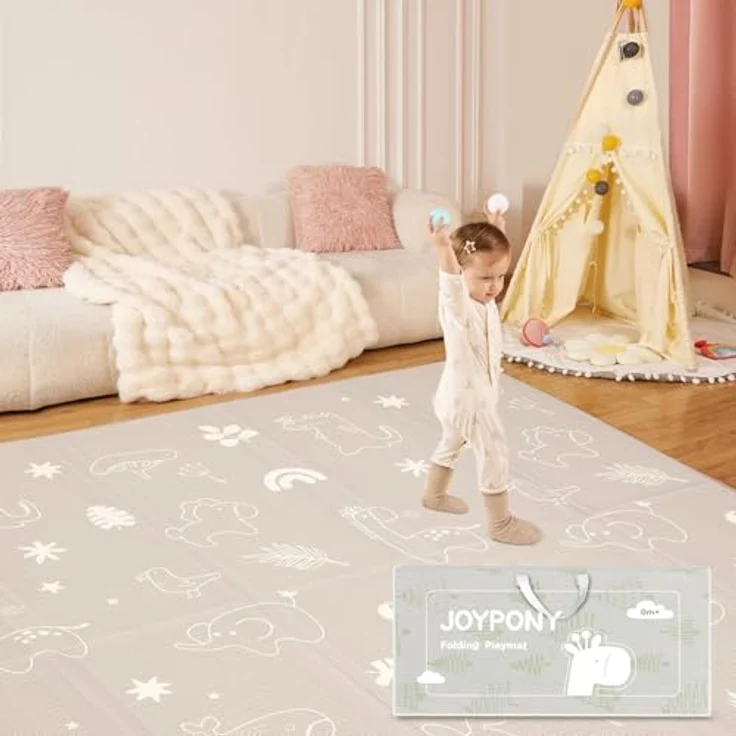 Joypony Krabbelmatte Baby, 150x180 CM Faltbare Spielmatte, Wasserdicht & Rutschfest, Tragetasche – Spielmatte mit Waldmotiven für Babys & Kleinkinder – Bild 1