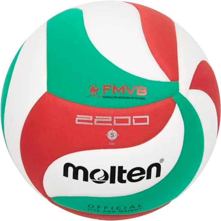 Molten V5M2200 Trainingsball, weiß/grün/rot, extrem belastbar, Synthetik-Leder – Bild 3