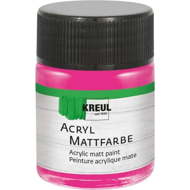KREUL 75511 Acryl Mattfarbe, pink, 50 ml Glas, schnelltrocknend, cremig deckend, auf Wasserbasis, für viele Untergründe geeignet – Bild 1