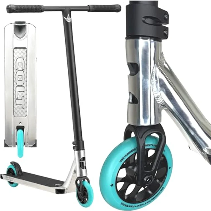 F26 Blunt Colt S6 Complete Stunt-Scooter H=84cm Park/Street I Kinder I Jugendlich I Erwachsene I Trick I Tret I Roller I Leicht (110mm Chrom/Türkis) – Bild 1