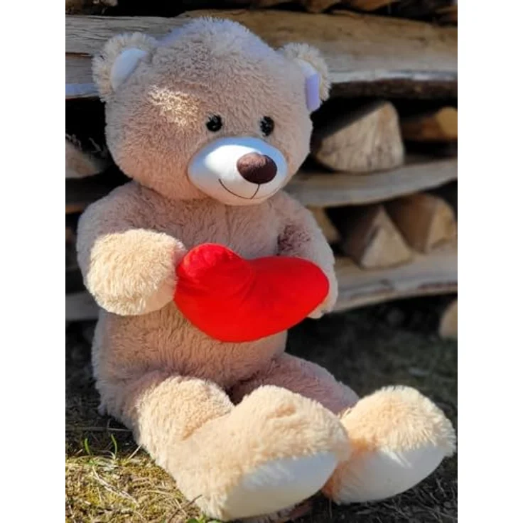 Geschenkestadl XXL Teddybär Creme, Kuschelbär 100 cm mit Herz, ideal zum Kuscheln – Bild 4