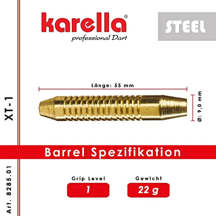 Karella Steeldart XT-1, 22 g, 55 mm Barrellänge, Einsteiger Darts aus Messing mit Profi Zutaten – Bild 5