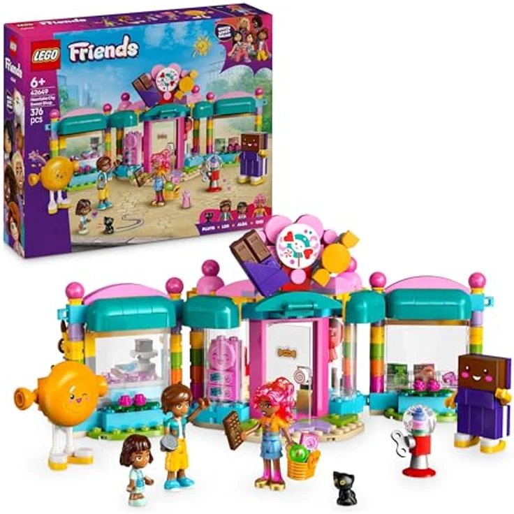 LEGO Friends Heartlake City Süßwarenladen, Spielset für Mädchen ab 6 Jahren, mit 2 Mini Puppen, Mikro-Spielfigur und einer Katze - Rollenspiele und kreativer Spielspaß 42649 – Bild 1