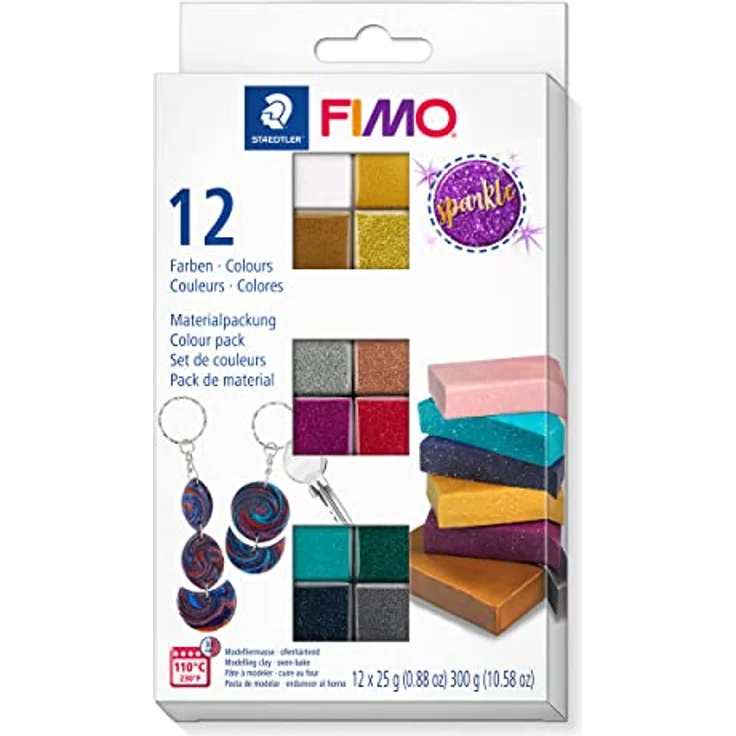 FIMO Modelliermasse soft materialpackung Effekt Sparkle, 12 x 25 g, mineralische Farbeffekte mit Glitterpartikeln – Bild 2