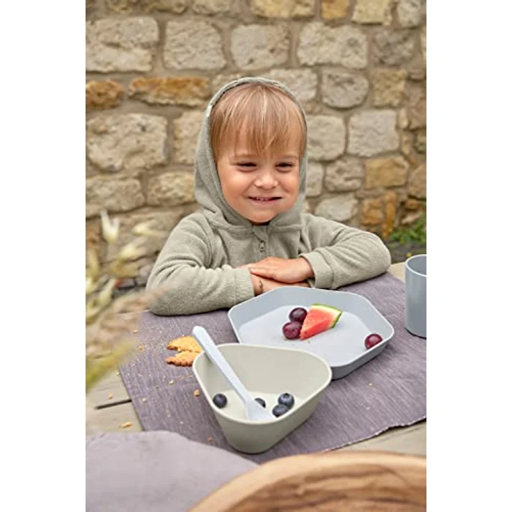 LÄSSIG Kinder Teller Kindergeschirr ohne Melamin, BPA-frei, aus Biokomposit/Plate Geo, grey-blue – Bild 5