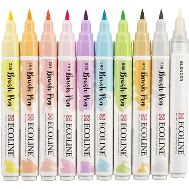 Ecoline Set mit 9 pastellfarbenen Pinselstiften und 1 Mischstift, Aquarellfarben für Farbverläufe und Übergänge – Bild 2