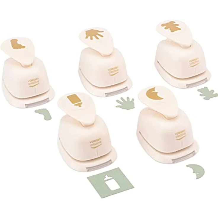 Vaessen Creative Stanzer Set - Motivstanzer - 5 Stück - für Baby-Motive in Weiß-gold - geeignet für Bastelmaterial bis zu 250 g/m² – Bild 2
