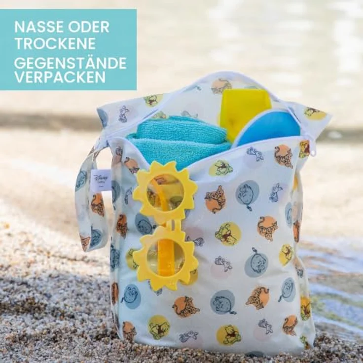 Bumkins Waterproof Wet Bag, Disney Winnie The Pooh, wasserdicht, auslaufsicher, strapazierfähiger Organizer für Stoffwindeln, Badesachen und Toilettenartikel, mit Druckknopf-Riemen, waschbar – Bild 3
