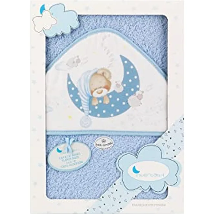 Interbaby 01225-01 Baby Kapuzenbadetuch BEAR SLEEPING blau, Blau