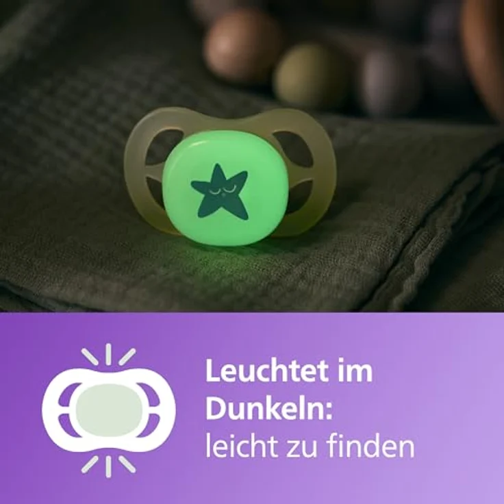Philips Avent Ultrastart Night SCF075/07, Schnuller für Mädchen im Nacht-Set, 0-2 Monate, 2 Stück, mit leuchtendem Schnullerring und silikonierter, gaumenfreundlicher Form – Bild 5