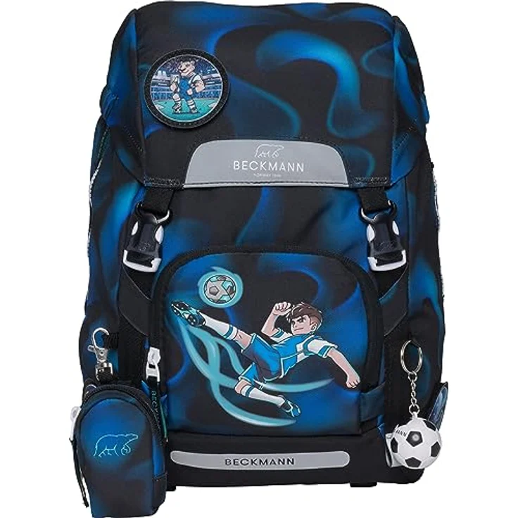 Beckmann Schulranzen Classic, 6tlg. Set in Blau, inkl. Sportrucksack, Federmäppchen und Schlamperrolle, ergonomisch – Bild 2