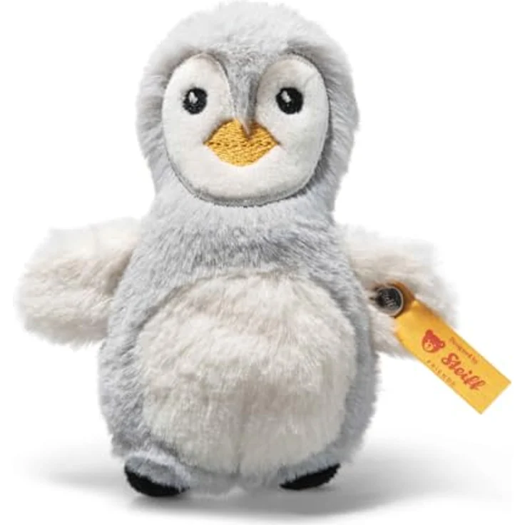Steiff Kuscheltier Pinguin Greifling Rassel, 11 cm, weicher Plüsch in Grau und Cremeweiß, mit Edelstahl Knopf im Ohr – Bild 1