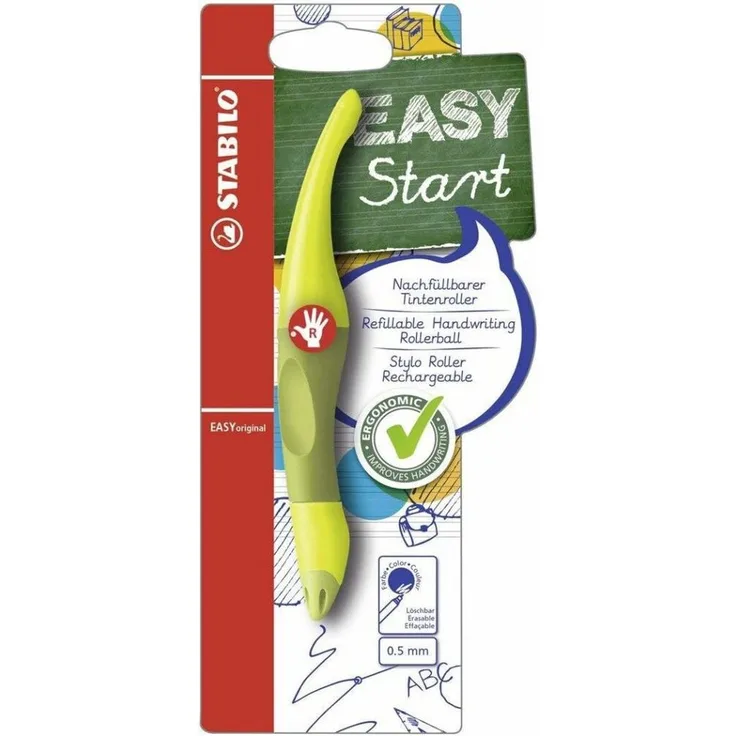 STABILO Füllfederhalter Rollerball Easy Original RH limone-grün, ergonomischer Schreiblern-Kugelschreiber für Kinder, rutschfest, für Linkshänder und Rechtshänder geeignet
