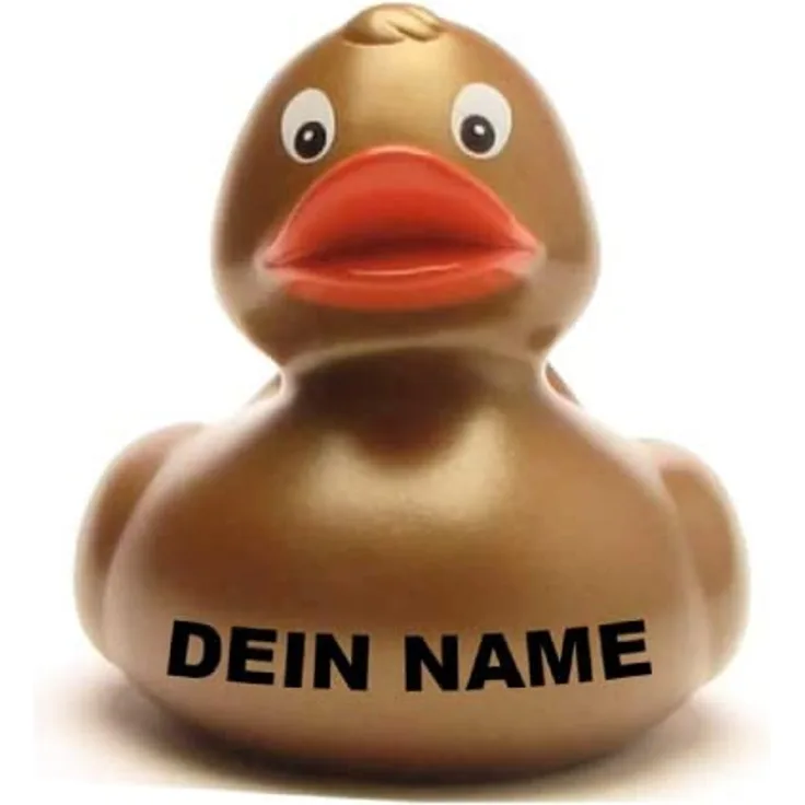 Duckshop Badeente - personalisierbar mit Wunschtext (max. 10 Zeichen), Gold, Badewannenspielzeug aus Vinyl