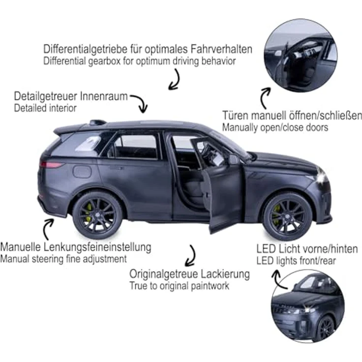 Schwarz Kitchen Range Rover Sport SV 1:14, ferngesteuertes RC-Auto in Schwarz mit manueller Türöffnung und 2,4 GHz Frequenz – Bild 4