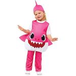 Amscan Babykostüm Baby Shark Pink, wattierter Überwurf mit Haikopf und Hose für Kinder 1-2 Jahre (92)