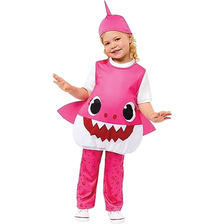 amscan Kinderkostüm Mummy Shark, pinkes Hai-Kostüm mit Hut, Hose und Oberteil, Größe 98 cm für 2-3 Jahre, Karneval und Mottoparty