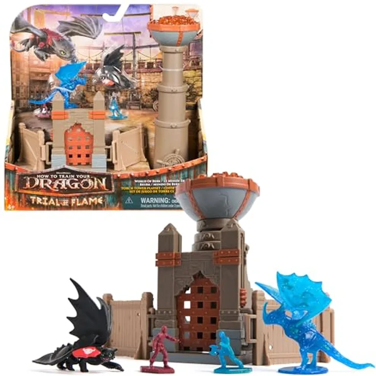 DreamWorks Dragons, Drachenzähmen leicht gemacht - Trial of Flame, Drachen-Arena Spielset mit Feuerturm, 2 Drachen- und 2 Wikingerfiguren, Rollenspiel für Kinder ab 4 Jahren