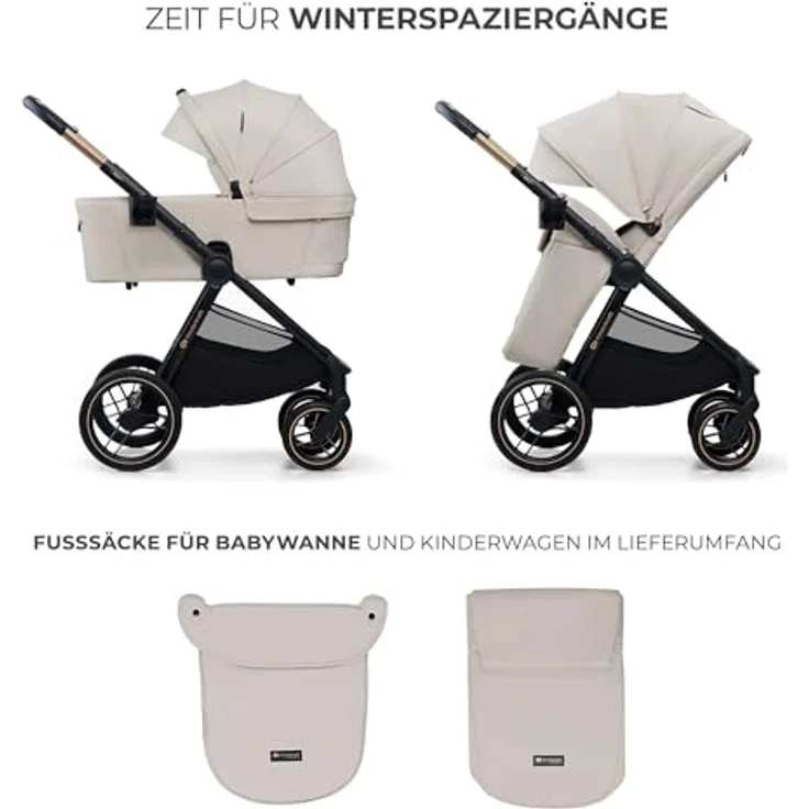 Kinderkraft Kombi-Kinderwagen NEA 2.0, 2 in 1 bis 22 kg mit Babywanne, umsetzbarem Sportsitz, Teleskopschieber, Soft Beige, inkl. Zubehörset und Gratis Mobilitätsgarantie – Bild 10