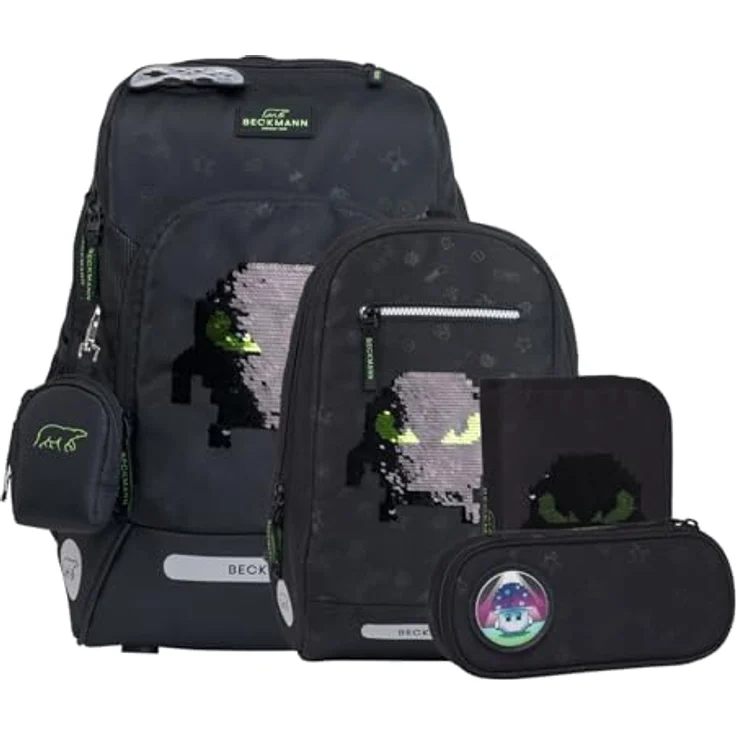 Beckmann Schulranzen Active Air FLX Set 6-teilig, erweiterbares Volumen 20-25L, ergonomisches Design, schwarz