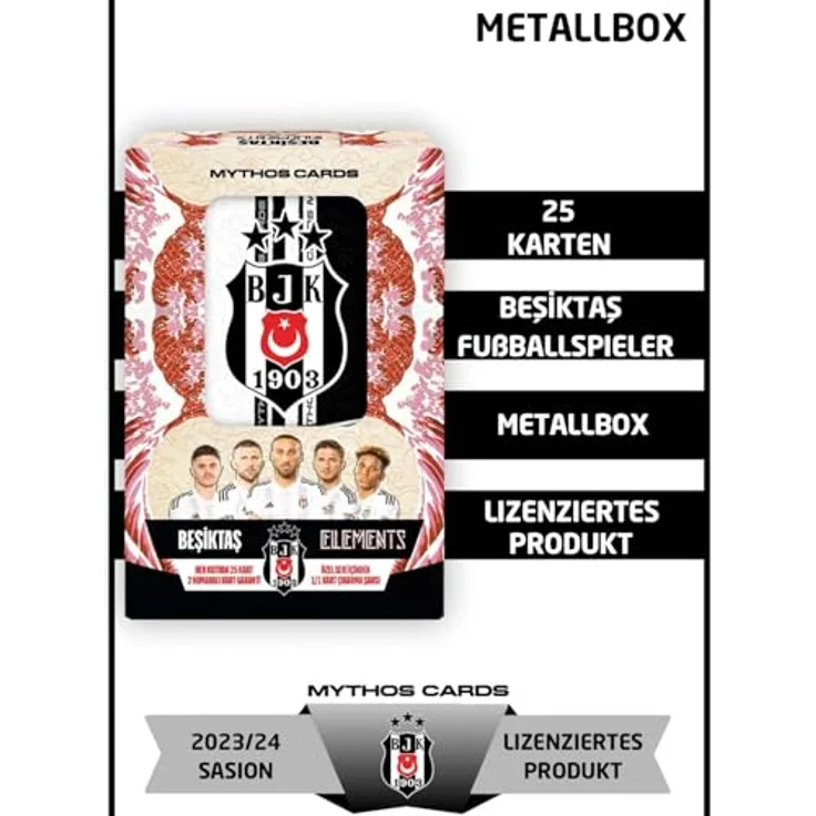 Jungengel Beşiktaş Sammelkarten 2023/24 Mythos Cards, 25 Karten in robuster Metal Box mit 2 nummerierten Karten, offiziell lizenziert – Bild 2