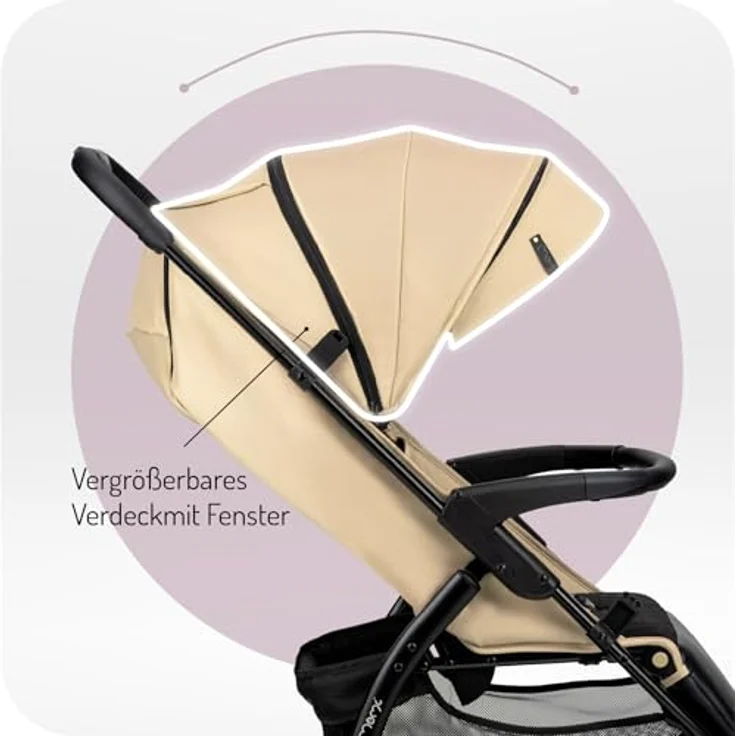 MoMi MIYA EVA Buggy, Kinderwagen mit Einhand-Faltung, XL-Rädern, 4-Rad-Federung, Beige, Zubehörset – Bild 7
