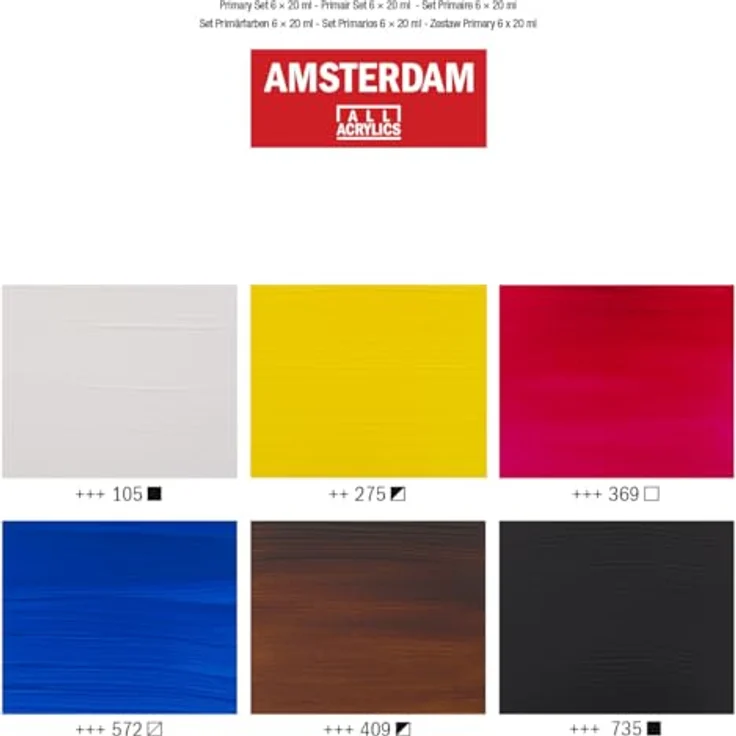 Amsterdam Standard Series Acrylfarben Set, Farbtheorie Mischset mit 6 x 20 ml Tuben, Grundfarben + Schwarz, Weiß & Umber – Bild 4