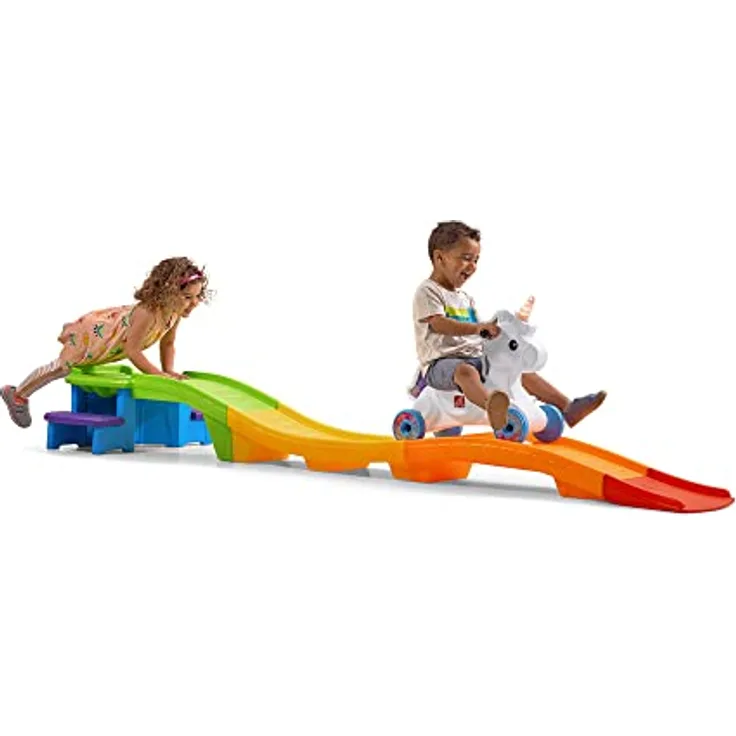 Step2 Unicorn Up & Down Roller Coaster Kinderachterbahn | Kinder Achterbahn mit Einhorn Fahrzeug für den Garten oder Indoor | Kinderspielzeug mit Auto.