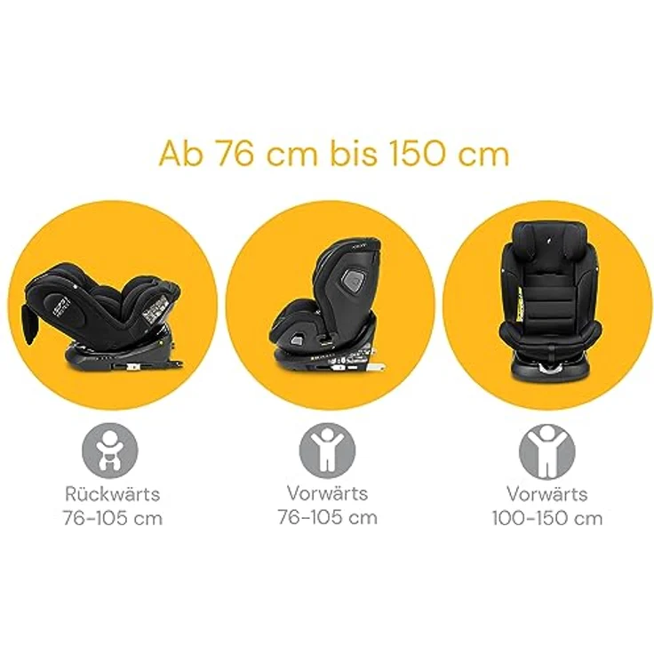 Osann Reboarder-Kindersitz Swift360 S i-Size 360° drehbar, ab 15 Monate - 12 Jahre, All Black, mit Isofix-Basis & Top-Tether – Bild 4