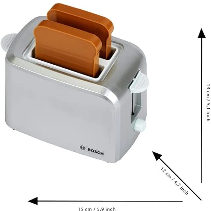 Theo Klein 9210 Bosch Toaster, Spielzeug mit mechanischer Toastfunktion, inklusive 2 Scheiben Spielzeugtoast, ideal für Kinder ab 3 Jahren, Maße: 15 cm x 12 cm x 10,5 cm – Bild 4