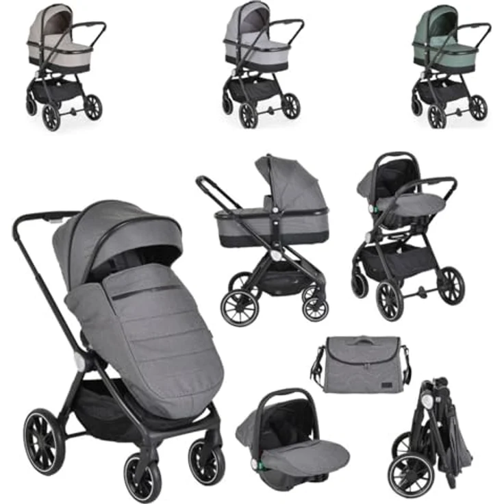 Cangaroo Kombikinderwagen 3 in 1 Christiano Babywanne Babyschale klappbar Tasche, grau – Bild 1
