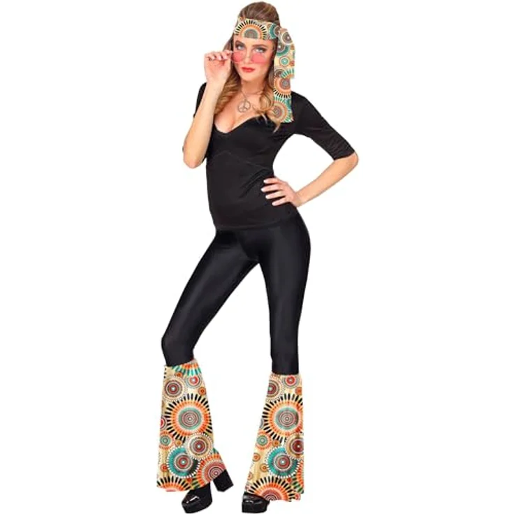 W WIDMANN MILANO Party Fashion - Hippie Set 60er / 70er Jahre, Stirnband und Stulpen, Beige mit bunten Mandala Motiven – Bild 1