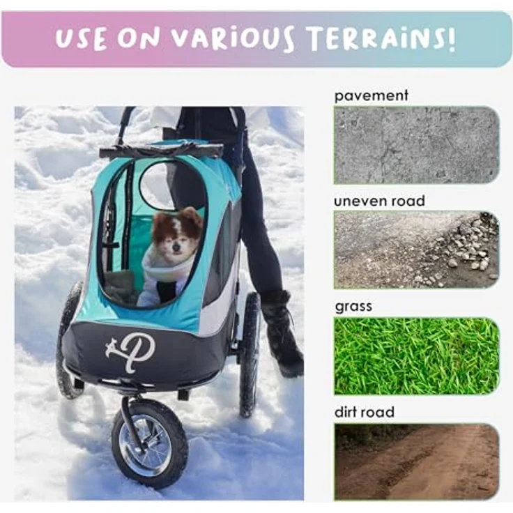 Petique Trailblazer, All-Terrain Hundebuggy für Hunde bis 35 kg, aquablau, mit stoßdämpfenden Rädern und gut belüftetem Mesh – Bild 5
