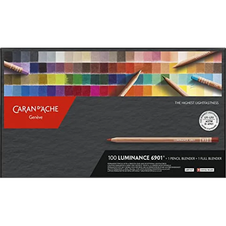 Caran d'Ache D'Ache Luminance Box – 100 sortiert, inklusive 1 Bleistiftmischer, 1 Vollmixer, J6901800, multi, 1 Stück (1er Pack)