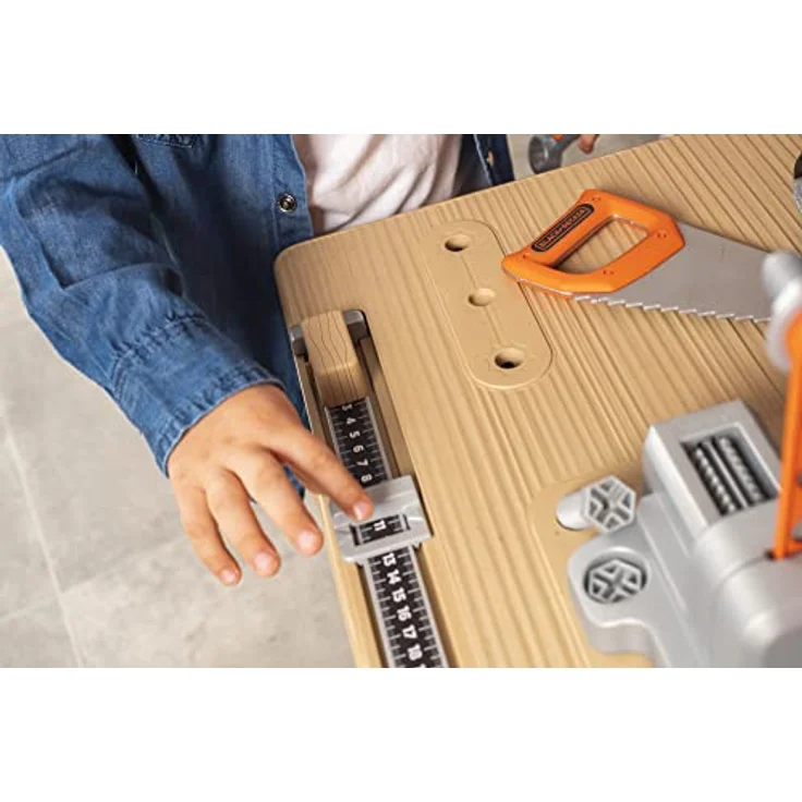 Smoby Toys - Black+Decker Mega Werkbank Center (100 Teile) - Spielzeug-Werkstatt für Kinder ab 3 Jahren mit Werkzeug, Nagelbrett, Autobausatz & mechanischem Akkuschrauber – Bild 12