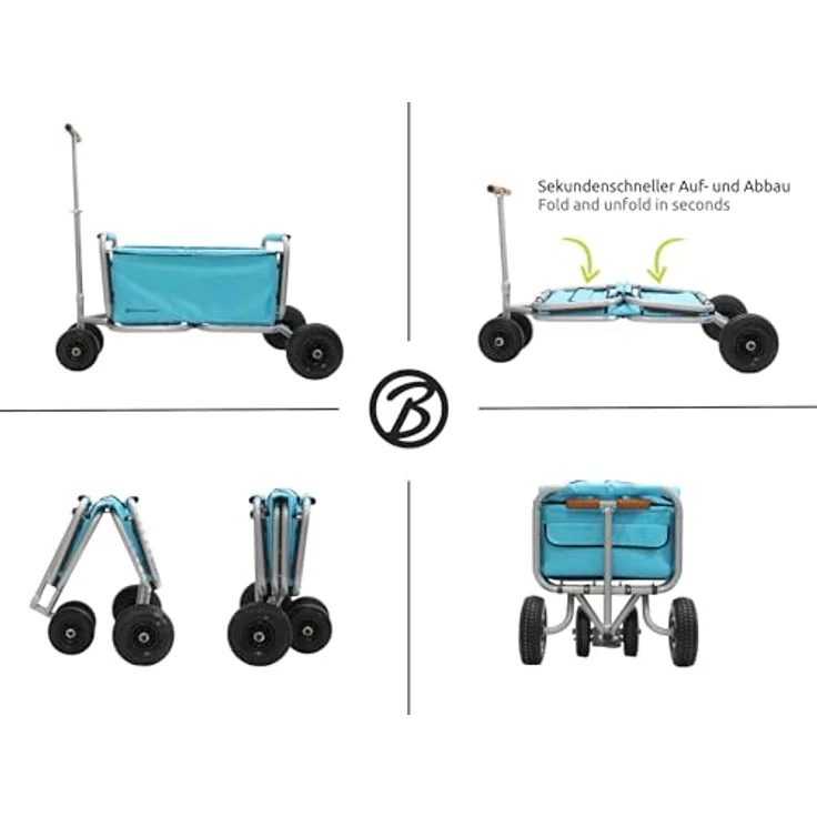 Beachtrekker Life Faltbarer Bollerwagen + Feststellbremse, klappbarer Handwagen (Luftreifen, Himmelblau) - Preisvergleich – Bild 5